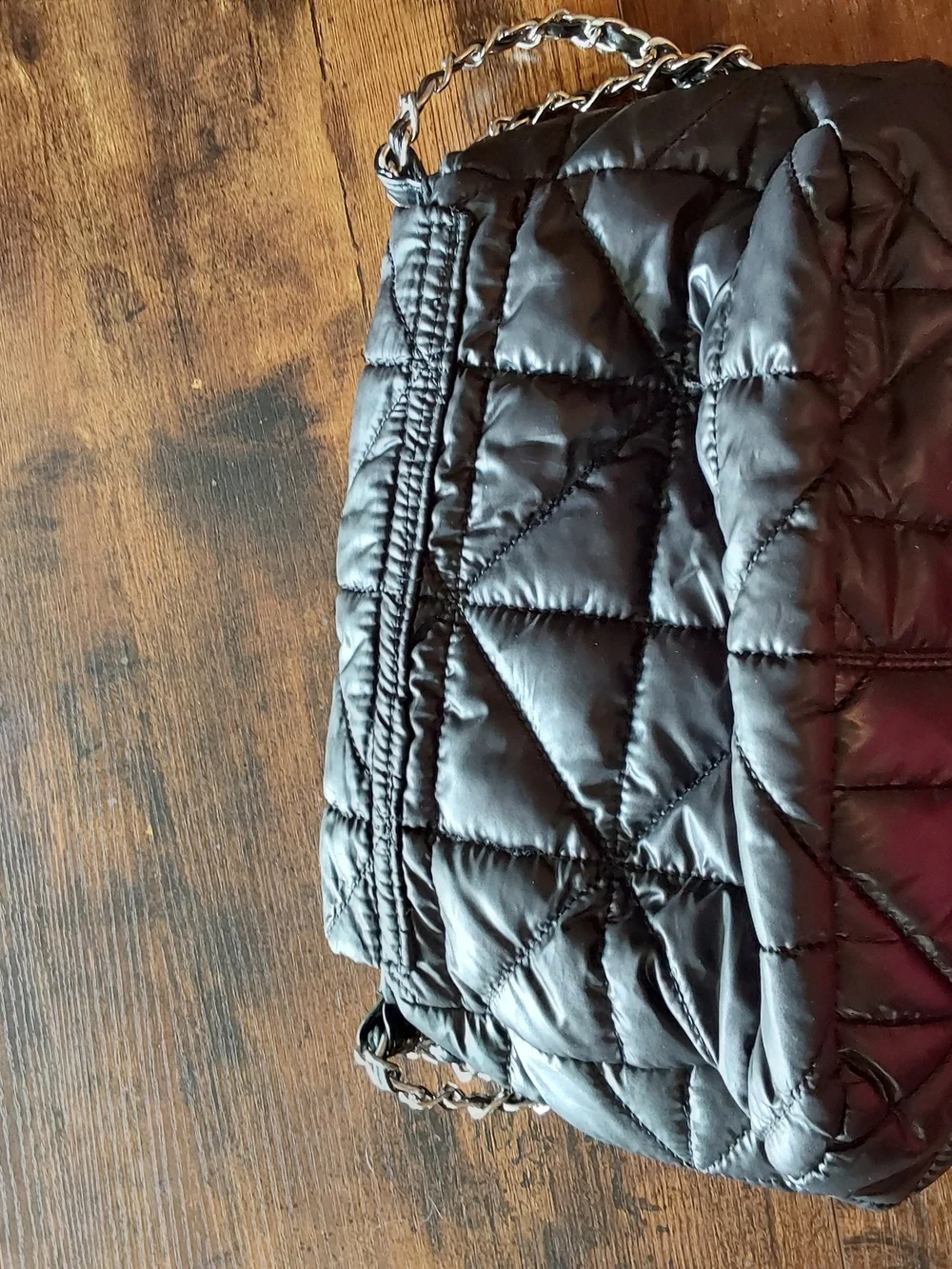 Chico's Quilted Black Shoulder Bag with Silver Chain